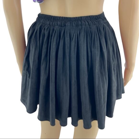 JBCH XS Y2K Black Microfiber Faux Suede Micropleated Micro Mini Skort Skirt - Picture 4 of 7